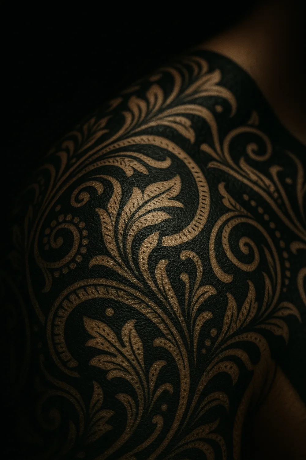 Ornamental blackwork on a shoulder