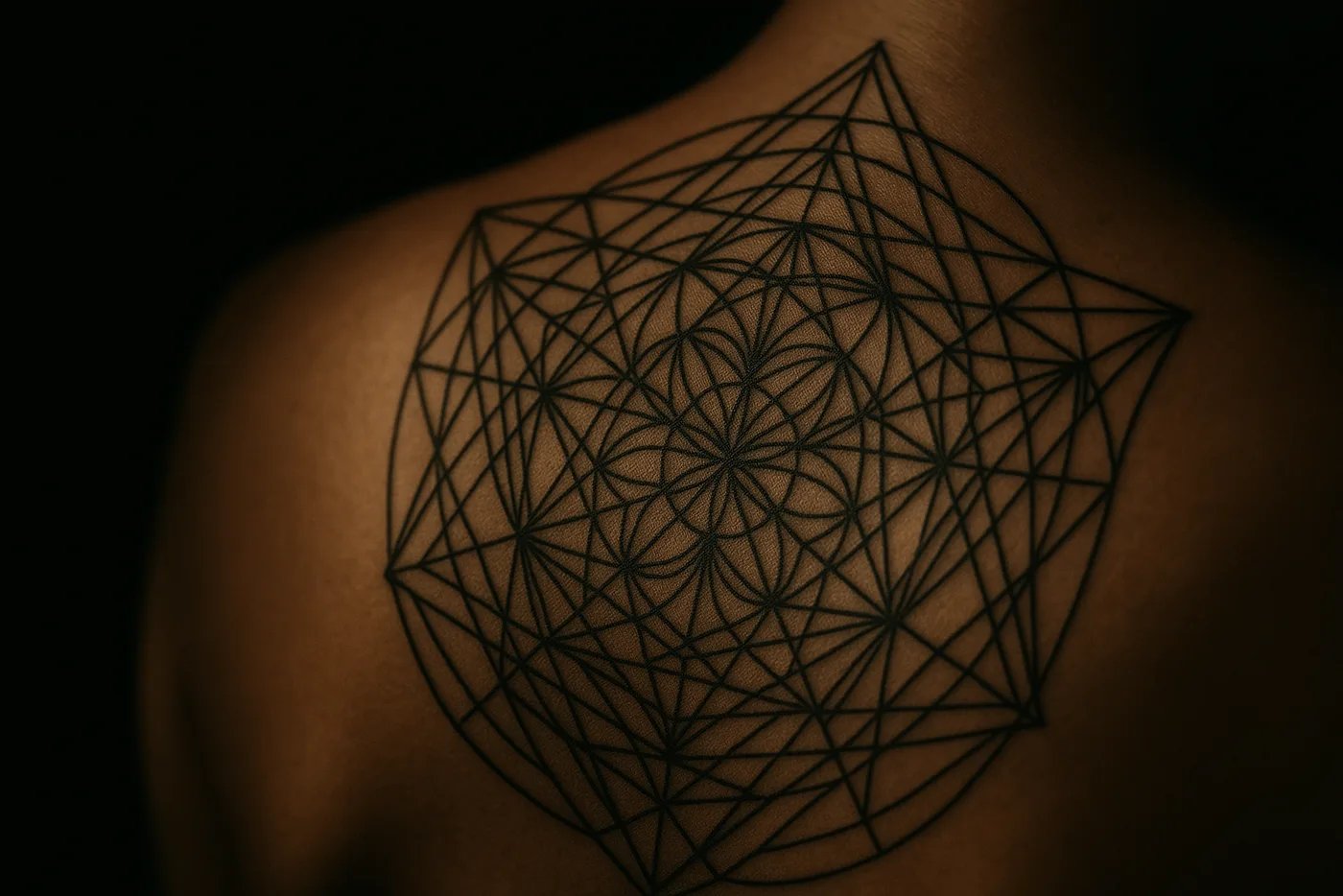 Geometric blackwork on an upper back