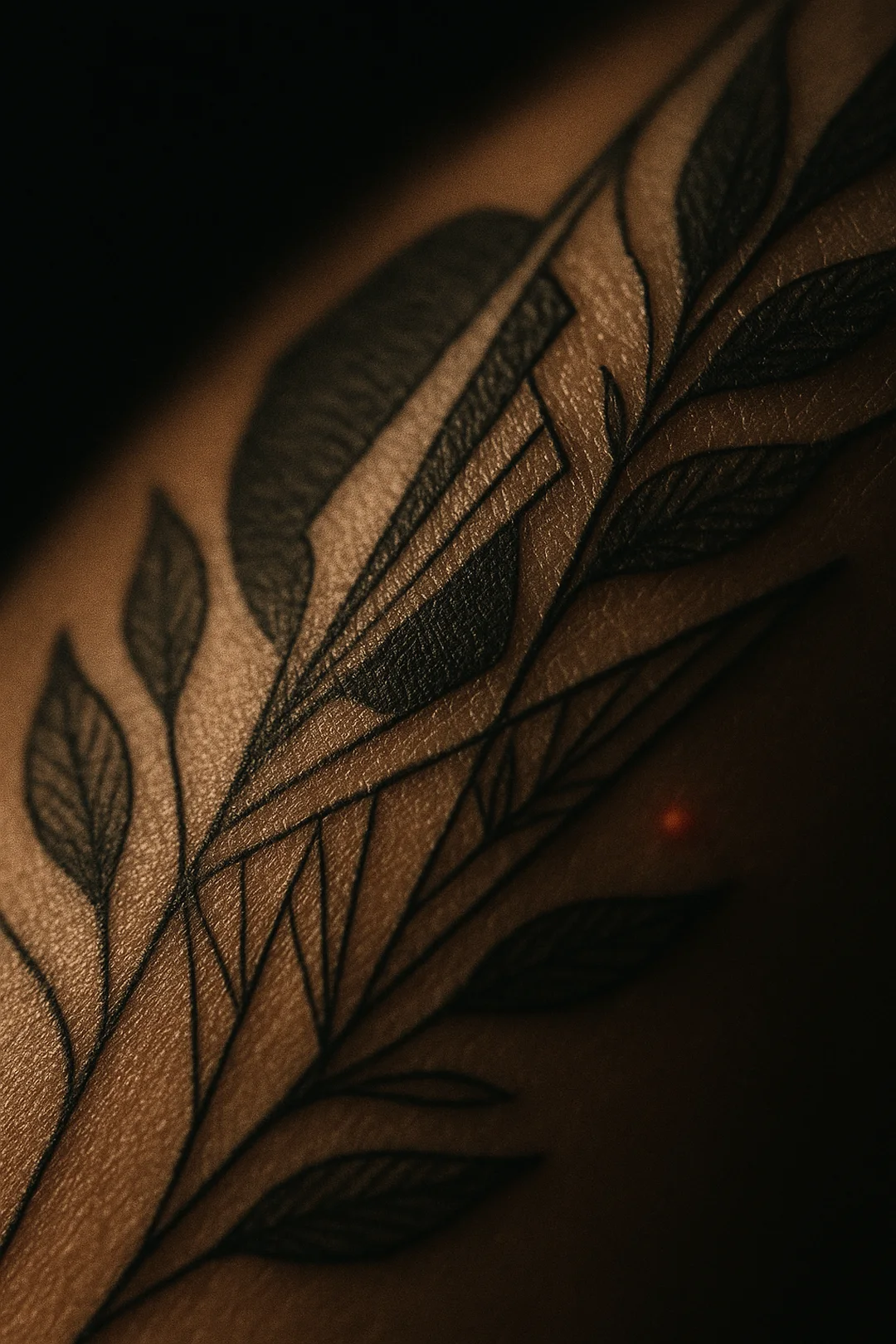 Blackwork botanical branch on skin